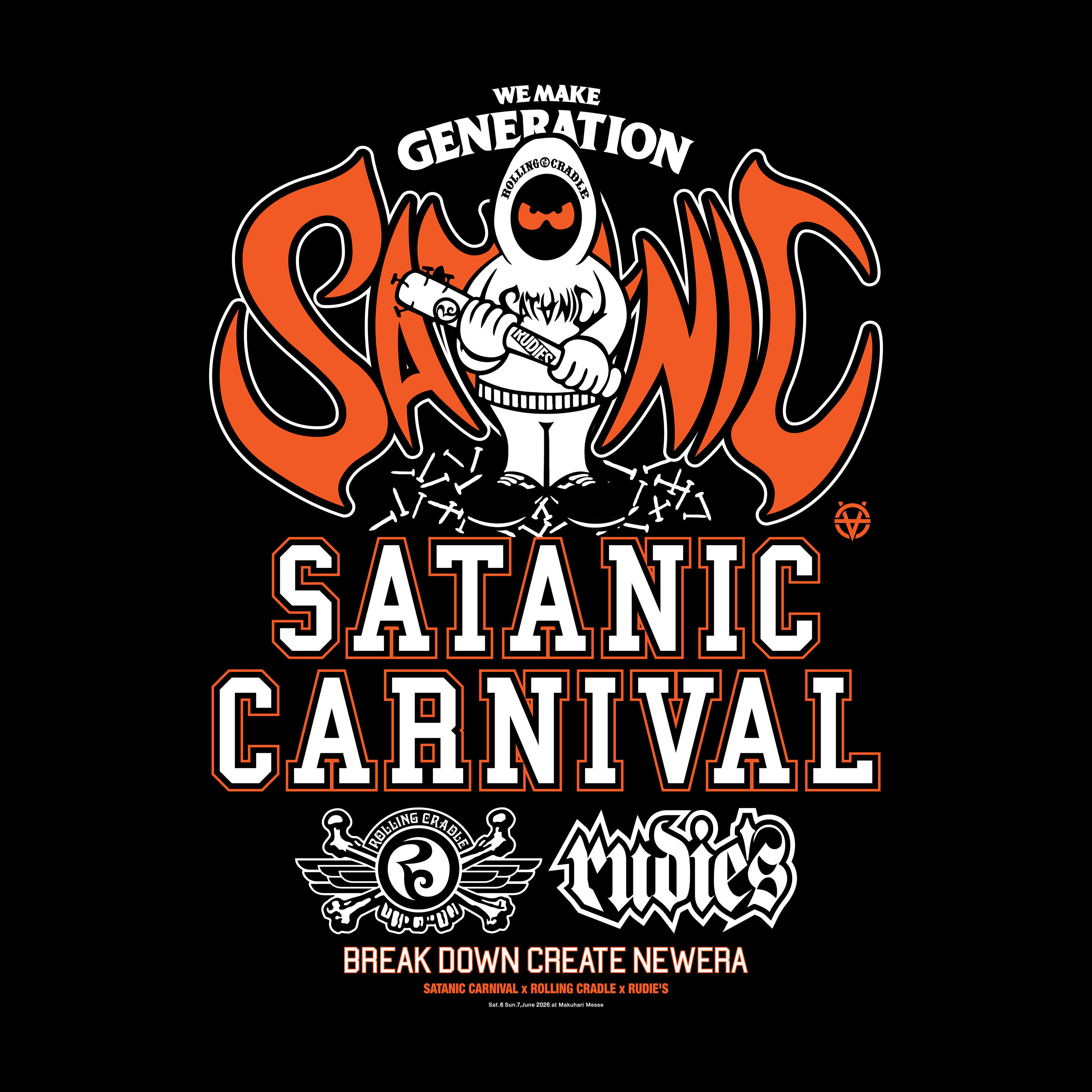 SATANIC CARNIVAL 2026 x ROLLING CRADLE & RUDIE'S TEE（ブラックxオレンジ）